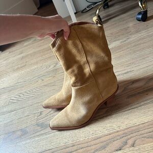 Reformation tan suede bootie